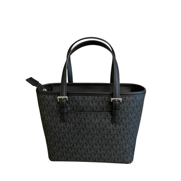 Michael Kors Jet Tote Bag Black Saffiano Logo Purse Satchel Handbag MK Charm - Picture 3 of 11